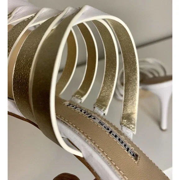 Charles David Vocal White/Gold Leather Metallic Heel Sandal Women’s Size 7.5 - Picture 9 of 10
